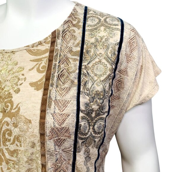 Chicos Womens Stamped Medallions Silvia Top Gold Foil Dolman Sleeve Approx XXL - Picture 5 of 12